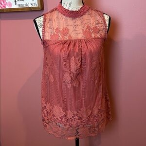 Worthington Lace Sleeveless Blouse - Coral